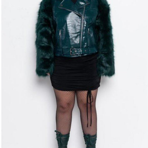 STUNNING PLUS AZALEA WANG NOLLA FAUX FUR ARMS CROC MOTO JACKET!!! - Picture 8 of 8